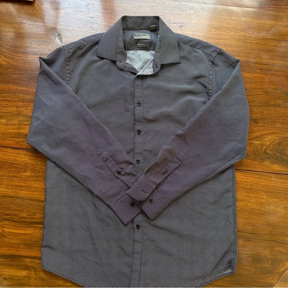 Black Label By Ruffini Slim Fit Men's Long Sleeve Black & White Shirt 15-15 1/2